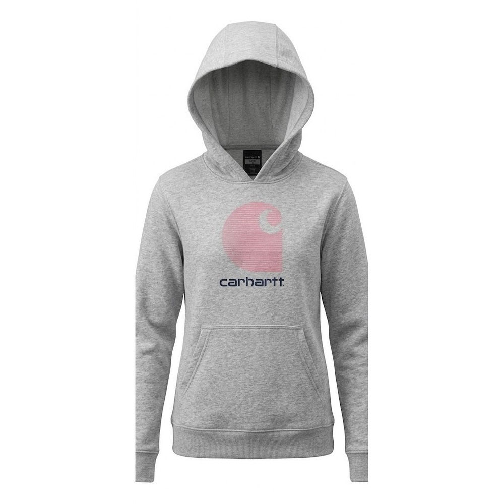 Carhartt Hoodie Girls Youth L 12 Gray Pink Logo Gorpcore Outerwear Pullover